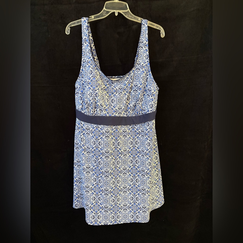 Lands' End Blue and White Printed One-Piece Swimdress top